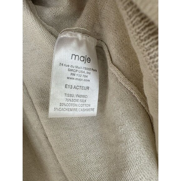 Maje O/S Ecru Kangaroo Pocket Hood Dolman Sleeve Silk Cashmere Tunic top - Picture 12 of 16